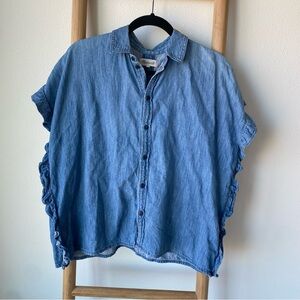 Madewell Chambray Ruffle Button Down Shirt | Size S